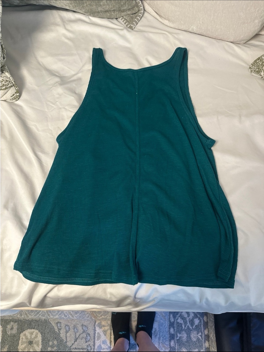 Free People Teal Ribbed Scoop Tank